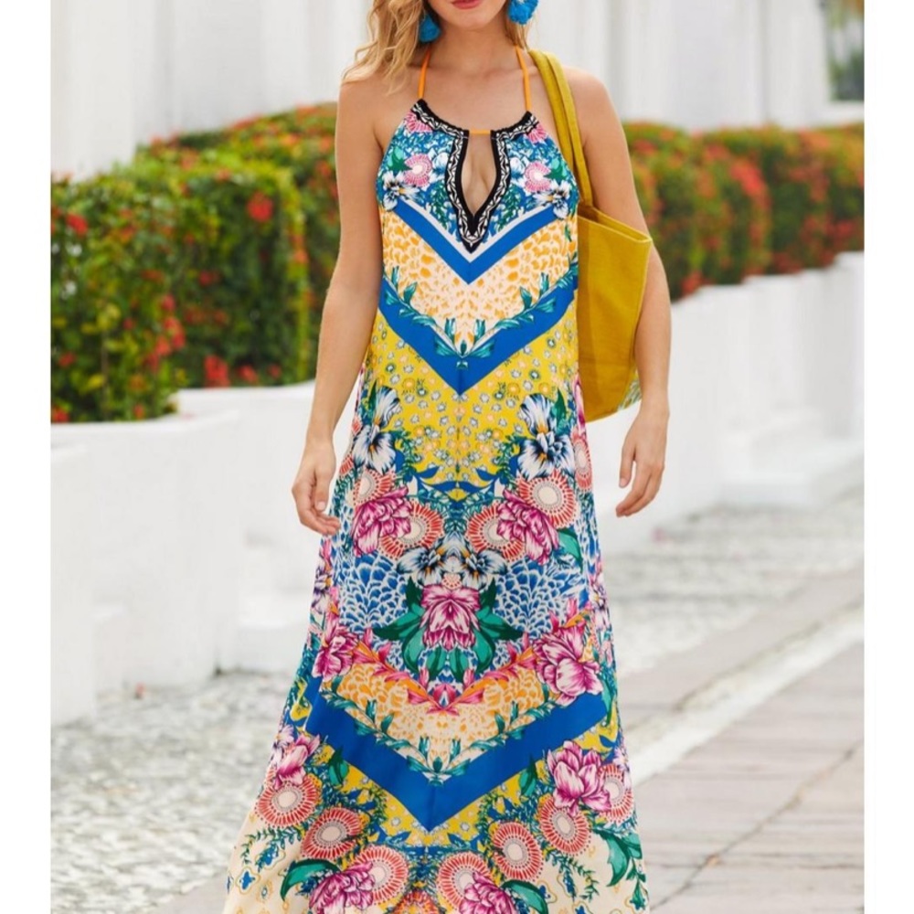 Chevron print floral maxi dress